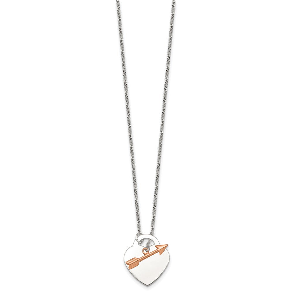 Sterling Silver Rose-tone Heart and Arrow Toggle Necklace 18 Inches