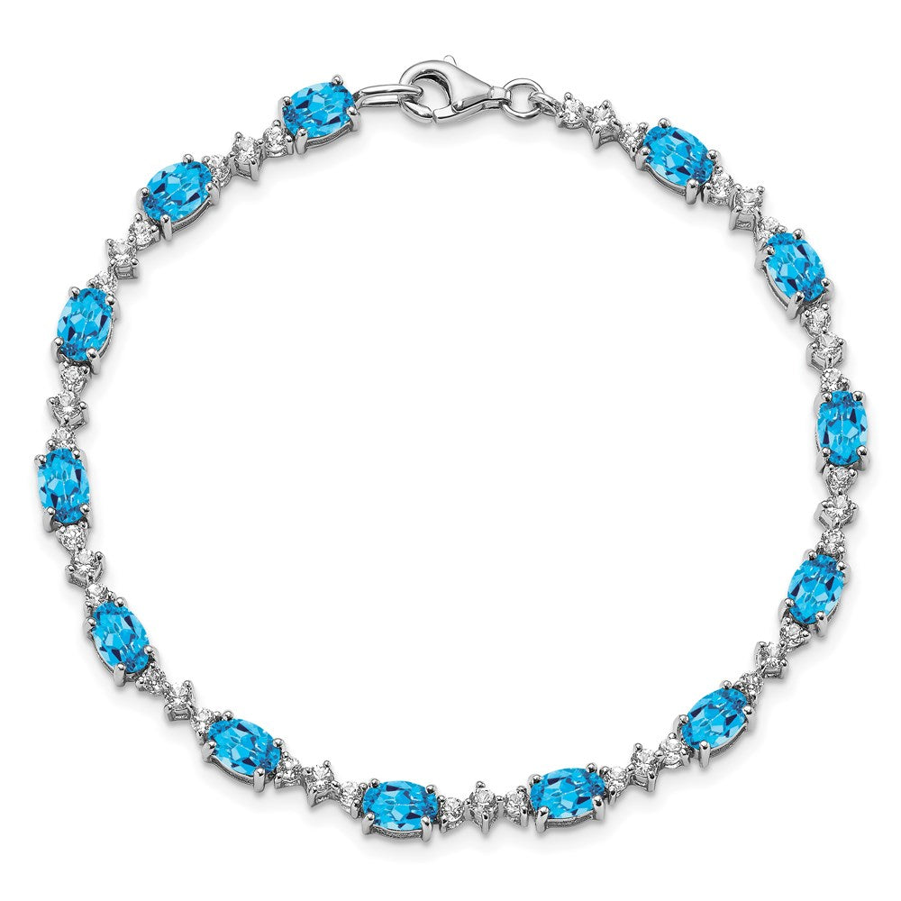 Sterling Silver Rhodium-plated Blue & White Topaz Bracelet 7 inches
