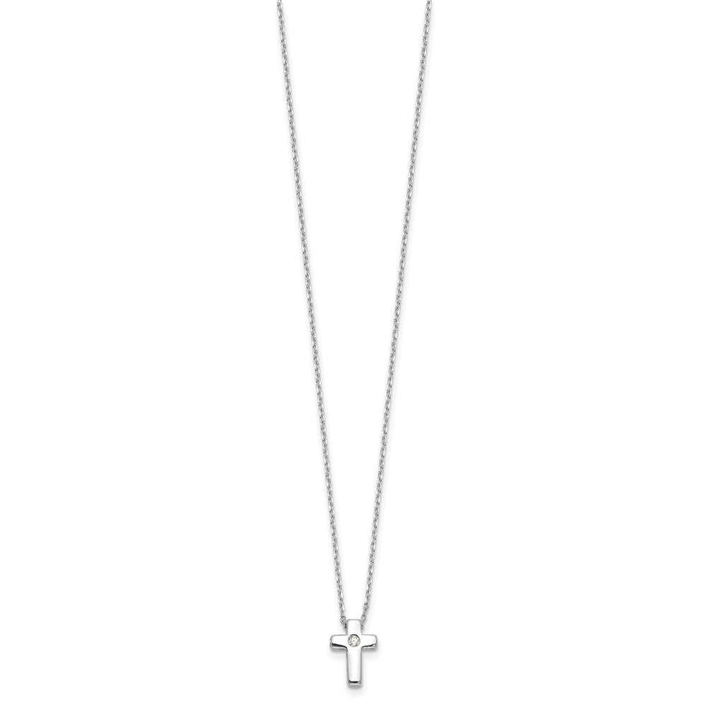 Sterling Silver Rhodium-plated CZ Cross 16in w/2in ext. Necklace