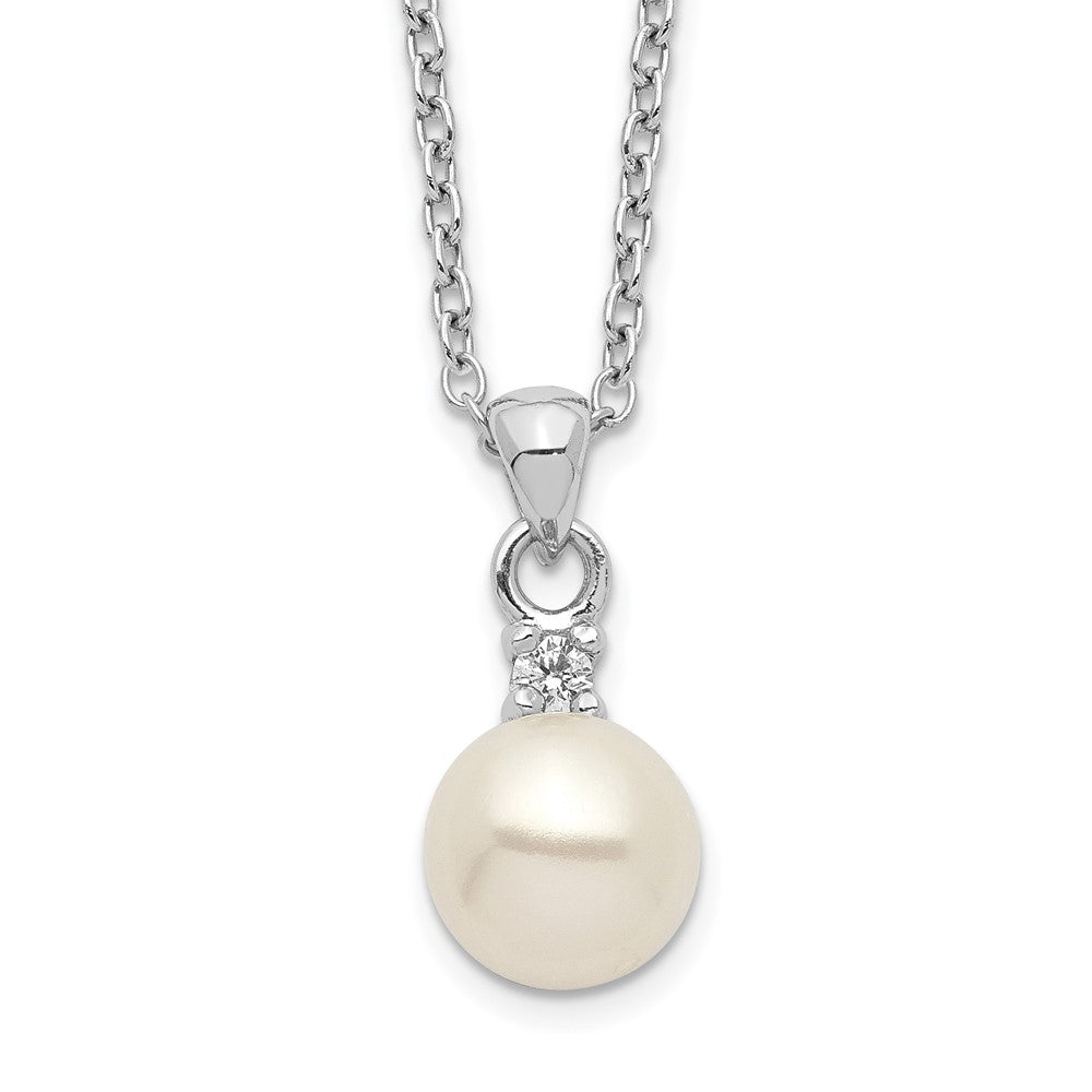 Sterling Silver Rhodium-plated 6-7mm White Button Freshwater Cultured Pearl and CZ 17 inch Necklace 17 Inches