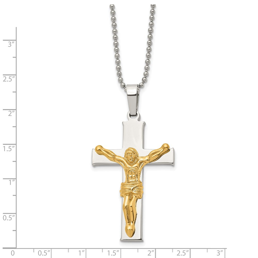 Stainless Steel Polished Yellow IP-plated Crucifix 22in Necklace