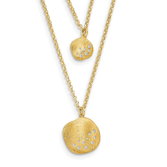 Radiant Essence SS Gold-pl CZ Brushed 2-strand w/ 1.75 ext. Necklace