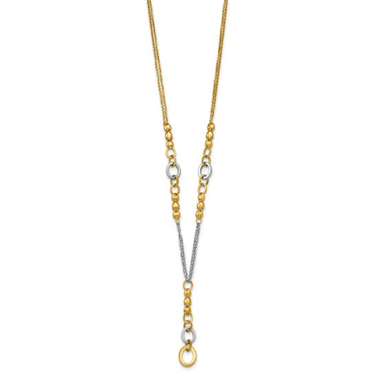14K w/White RH Polished Fancy 2-Strand Oval Link Necklace
