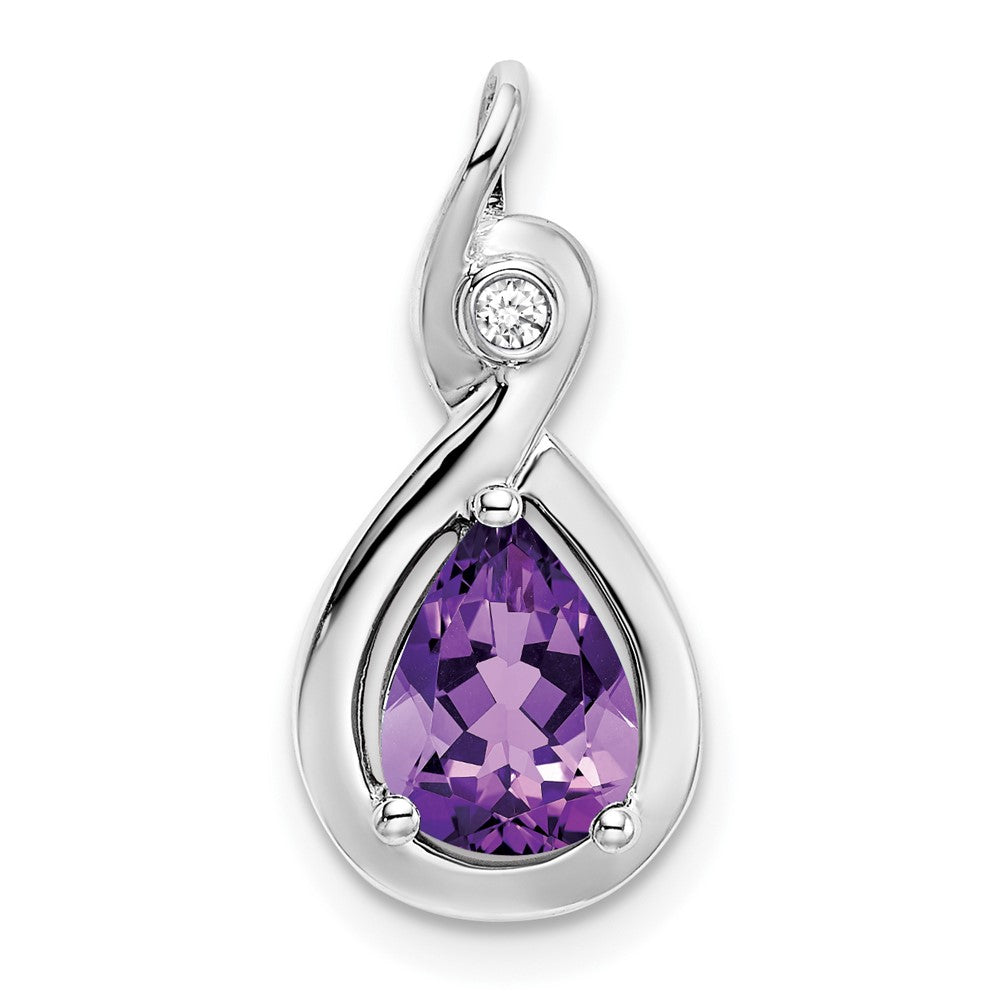 14k White Gold Pear Amethyst and Diamond Pendant