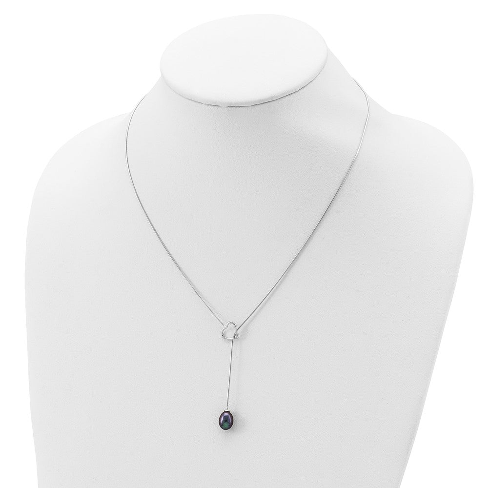 Sterling Silver Rhodium-plated 7-8mm Black Teardrop Freshwater Cultured Pearl Drop Heart 20 inch Necklace 20 Inches