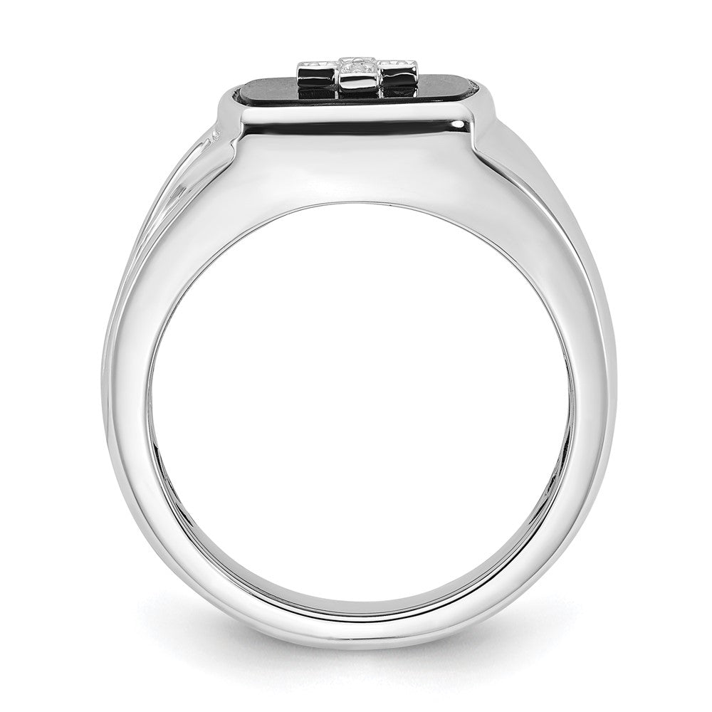 Sterling Silver Polished Onyx & Diamond Cross Men's Ring