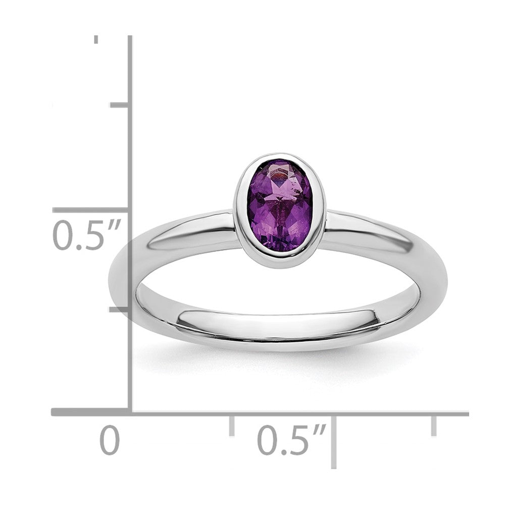 Sterling Silver Stackable Expressions Oval Amethyst Ring Size -10