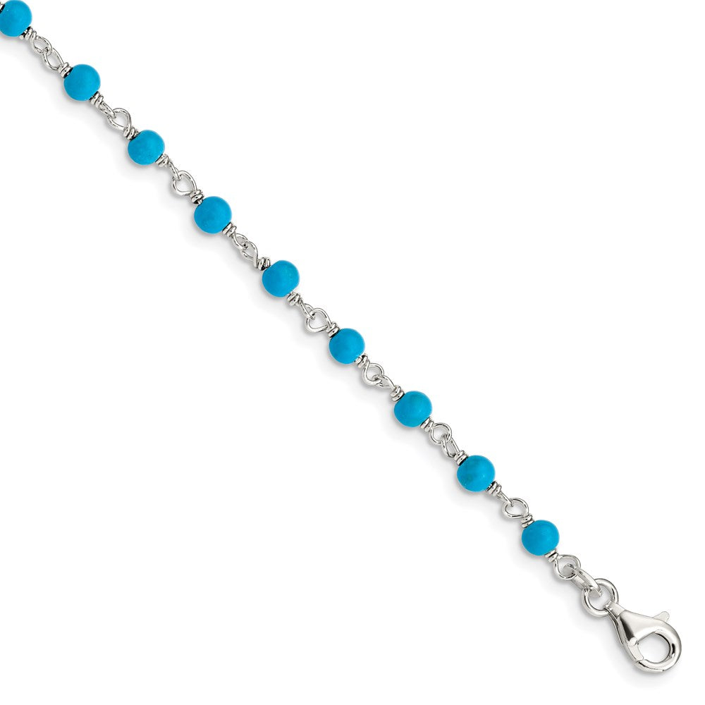 Sterling Silver Genuine Turquoise Bead Polished Bracelet 7.5 inches