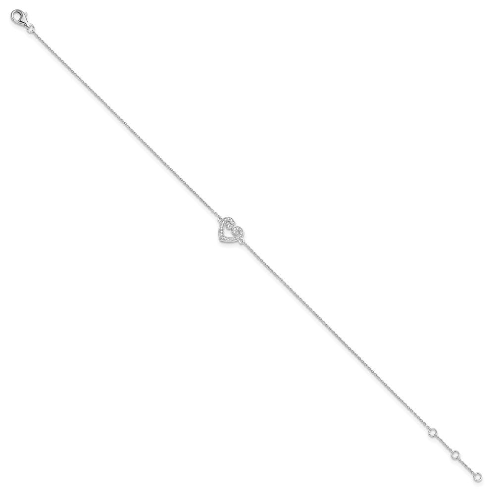 Brilliant Embers Sterling Silver Rhodium-plated 23 Stone 9 inch Micro Pav‚ CZ Heart Anklet with 1 Inch Extender 9 inches