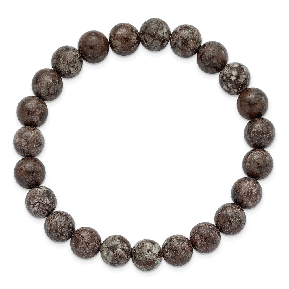 Grey Snowflake Agate Beaded Stretch Bracelet 6.75 inches
