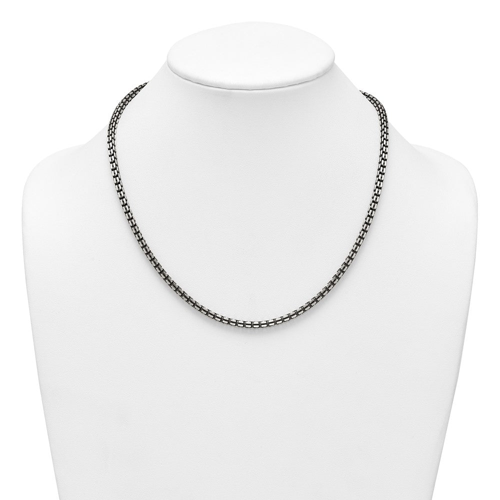 Sterling Silver Antiqued Brushed 4.00mm Fancy Box Link 19.75 inch Necklace