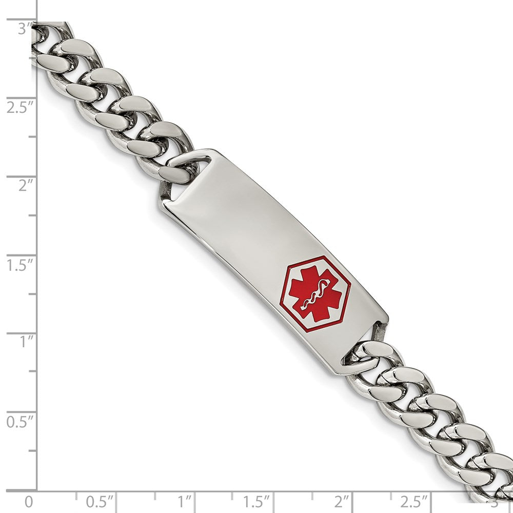 Stainless Steel Polished with Red Enamel 8in Medical ID Bracelet 8 inches