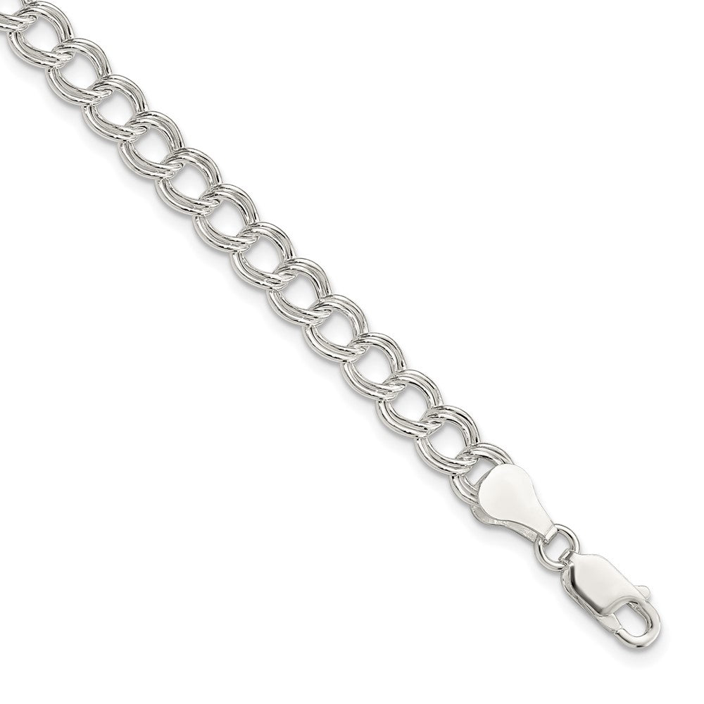 Sterling Silver 6mm Semi-Solid Double Link Charm Bracelet 7 inches