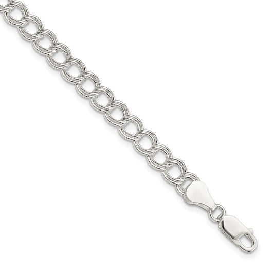 Sterling Silver 6mm Semi-Solid Double Link Charm Bracelet 7 inches