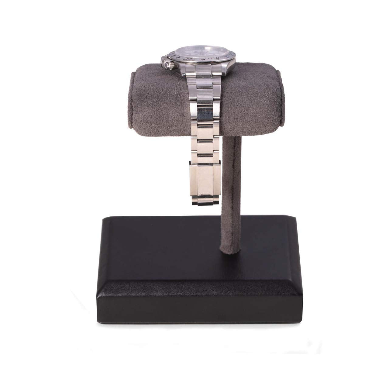 Matte Black Single Watch Display Stand w/ Grey Suede Cushion