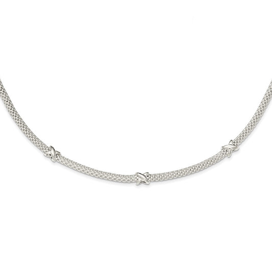 Sterling Silver Mesh with X's w/1in extension Necklace