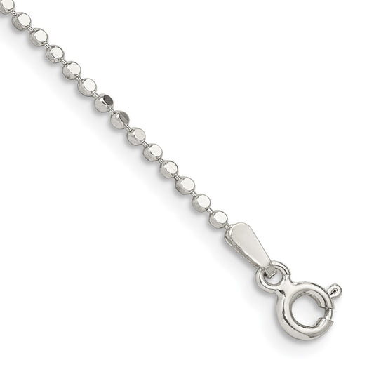 Sterling Silver 1.15mm Square Fancy Beaded Chain Anklet 10 inches