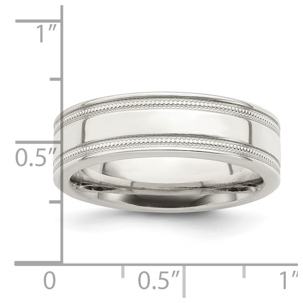 Sterling Silver 6mm Polished Flat Milgrain Grooved Edge Fancy Band Size 7.5
