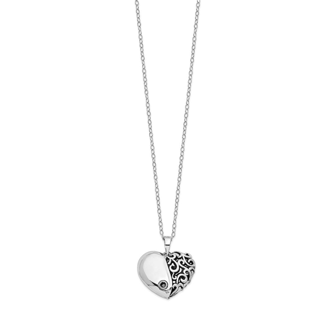 Sentimental Expressions Sterling Silver Rhodium-plated Antiqued One More Day Heart Shape with Butterfly Ash Holder 18 Inch Necklace 18 Inches
