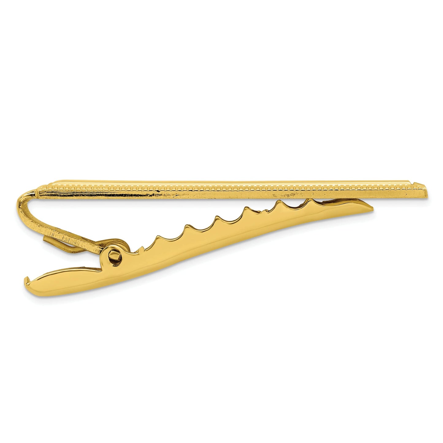 Gold Plated Solid Polished Florentine Engravable (front only) Lined Edge Tie Bar 48x7mm Wide-Tie Clip for Men