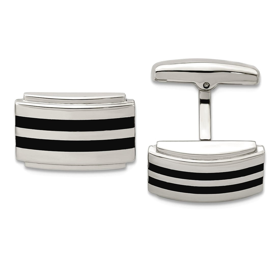 Stainless Steel Polished Black Rubber Rectangle Cuff Links 20mm Wide-Cuff Link for Men