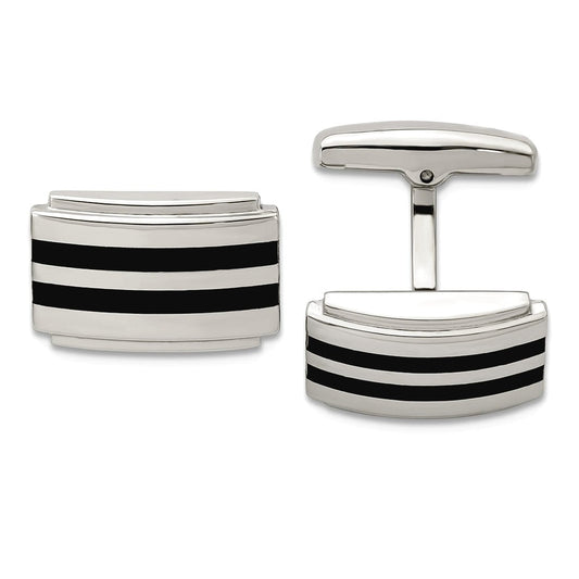 Stainless Steel Polished Black Rubber Rectangle Cuff Links 20mm Wide-Cuff Link for Men
