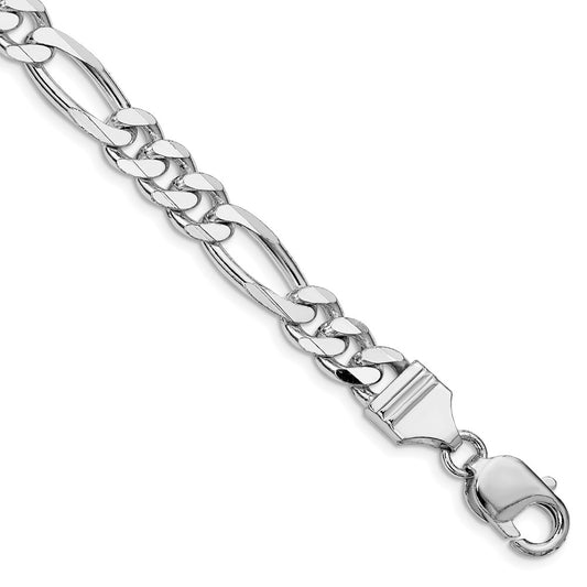 Sterling Silver Rhodium-plated 7.75mm Figaro Chain 9 inches
