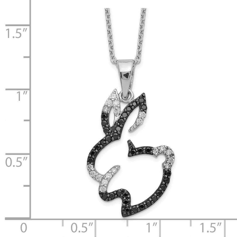 Cheryl M Sterling Silver Rhodium-plated with Black Rhodium Accent Brilliant-cut Black and White CZ Bunny Rabbit 18 Inch Necklace 18 Inches