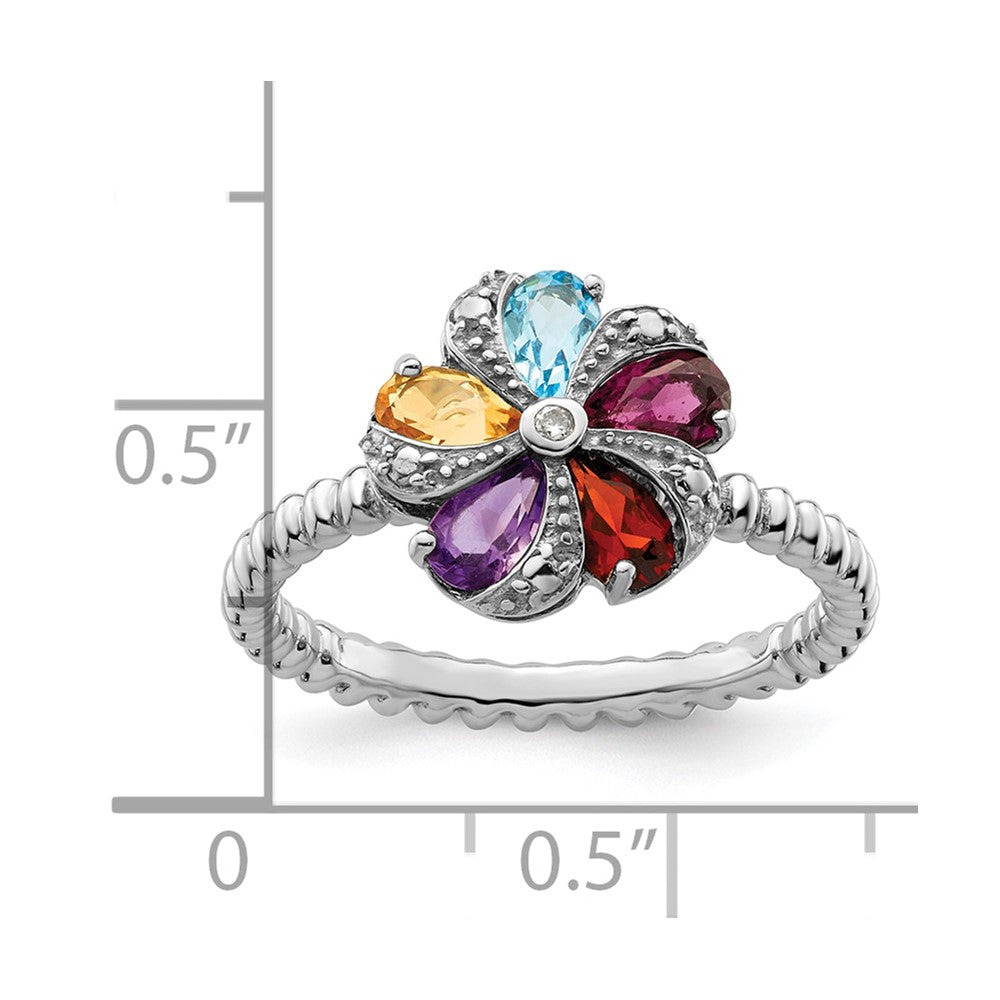 Sterling Silver Stackable Expressions Gemstone & Diamond Ring Size -7