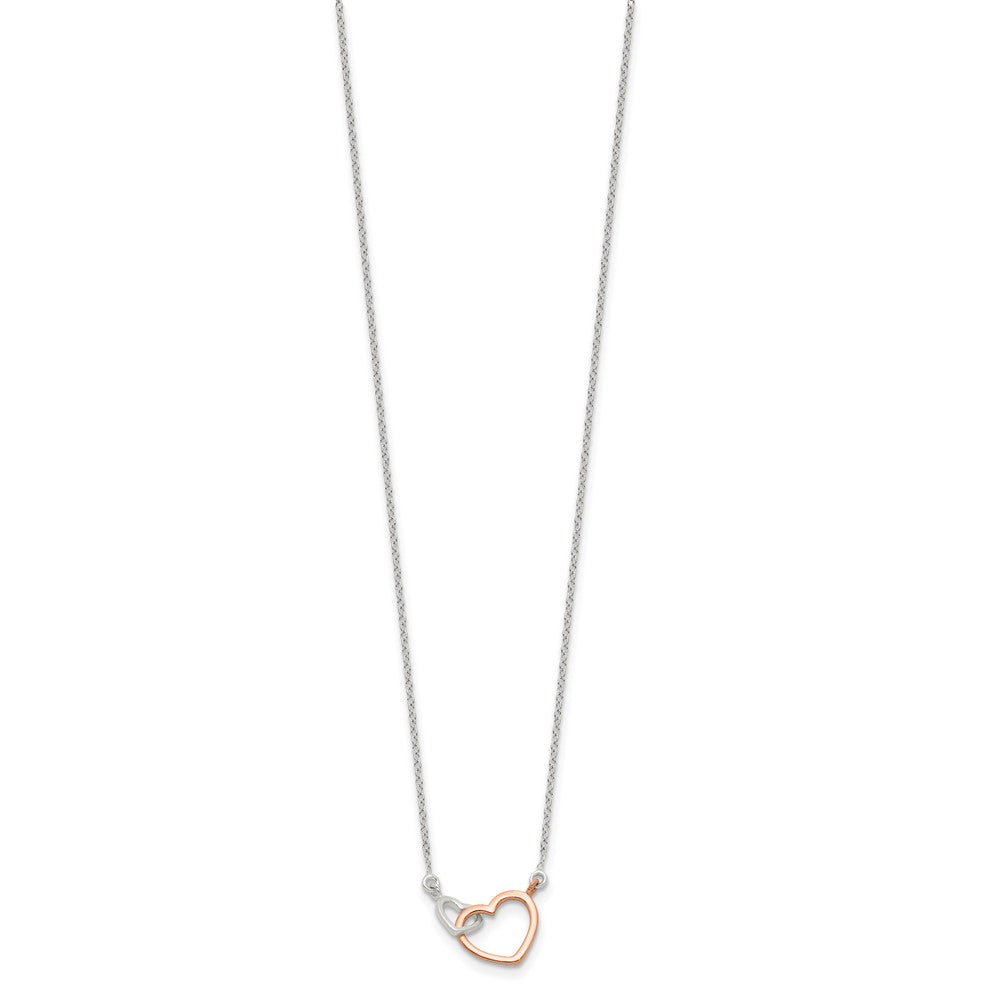 Sterling Silver and Rose-tone Polished Double Heart 18in Necklace 18 Inches