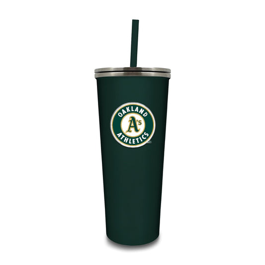 MLB Oakland Athletics Stainless Steel 24 ounce Skinny Tumbler with Emblem and Straw