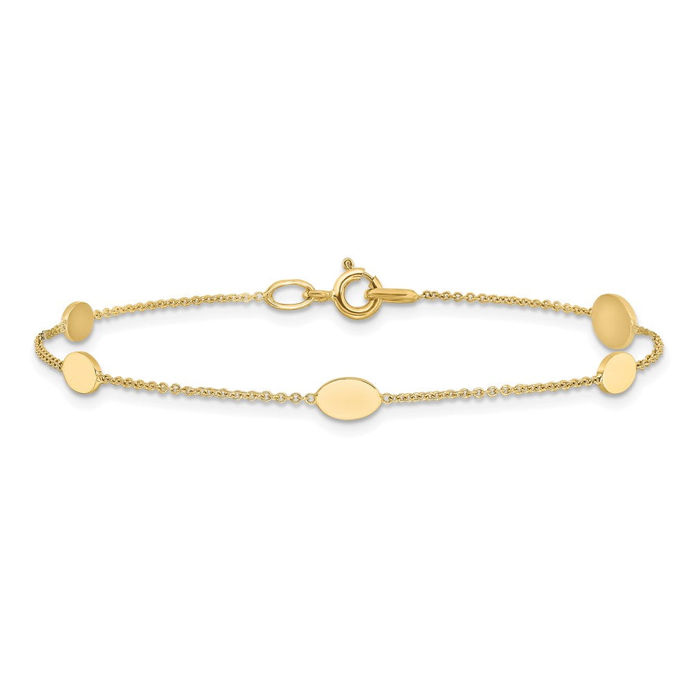 14K Polished Oval Discs Station Bracelet 7  inches