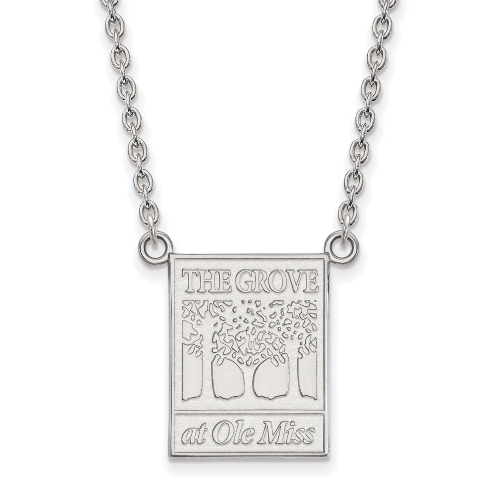 Sterling Silver Rhodium-plated LogoArt University of Mississippi The Grove at Ole Miss Large Pendant 18 inch Necklace QSS065UMS-18
