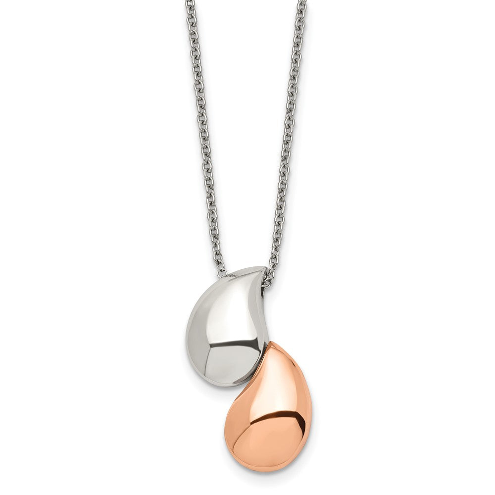 Stainless Steel Polished Rose IP-plated Teardrops 18in Necklace