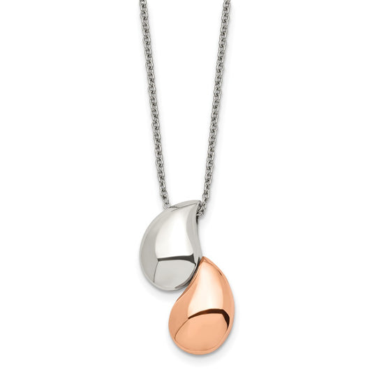 Stainless Steel Polished Rose IP-plated Teardrops 18in Necklace