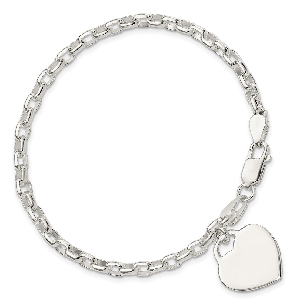 Sterling Silver 1.9mm Engraveable Heart Charm Bracelet 8.5 inches