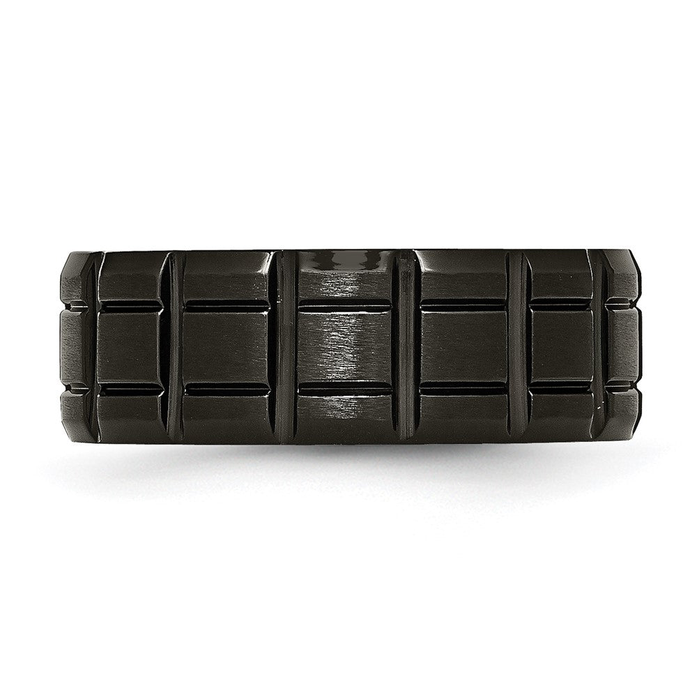 Titanium Brushed and Polished Black IP-plated 8mm Notched Band Size - 7.5