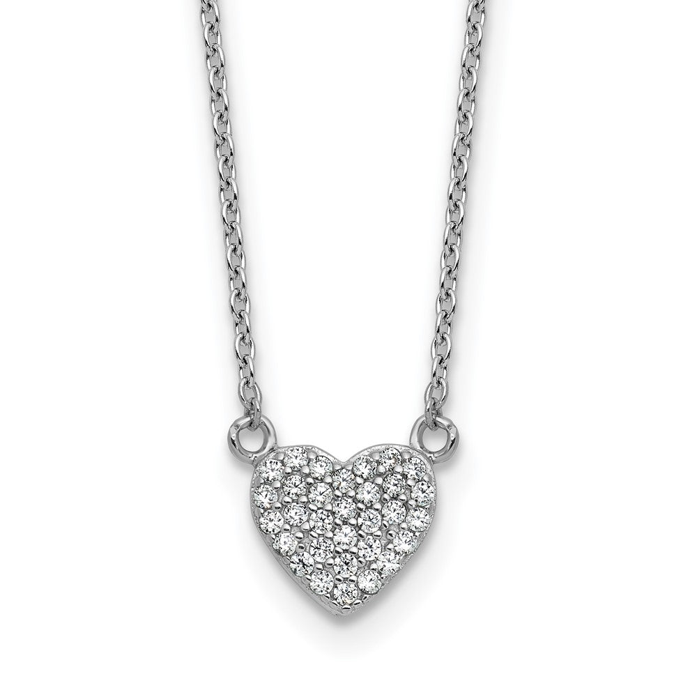 Cheryl M Sterling Silver Rhodium-plated Polished Pave CZ Heart Necklace 18 Inches