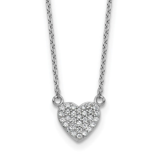 Cheryl M Sterling Silver Rhodium-plated Polished Pave CZ Heart Necklace 18 Inches