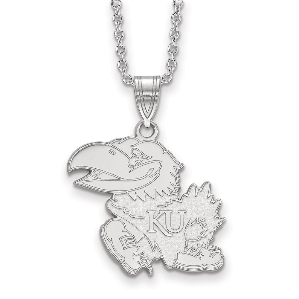 Sterling Silver Rh-plated LogoArt University of Kansas Large Necklace