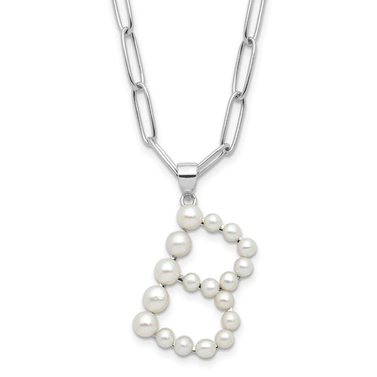 Sterling Silver Rhodium-plated 3-5.5mm White Button Freshwater Cultured Pearl LETTER B 18 inch Necklace