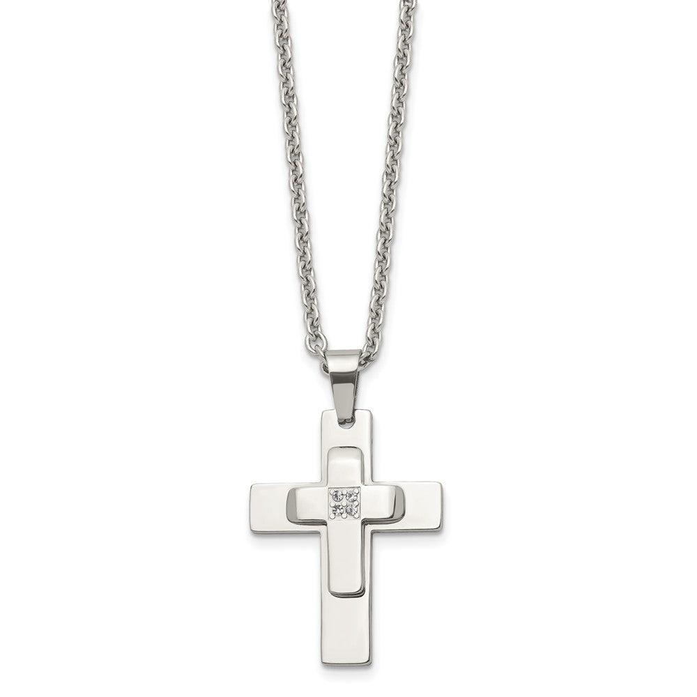 Stainless Steel Polished w/CZ Cross 22in Necklace