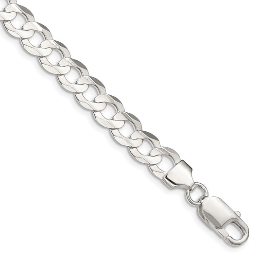 Sterling Silver 7.8mm Concave Beveled Curb Chain 7 inches