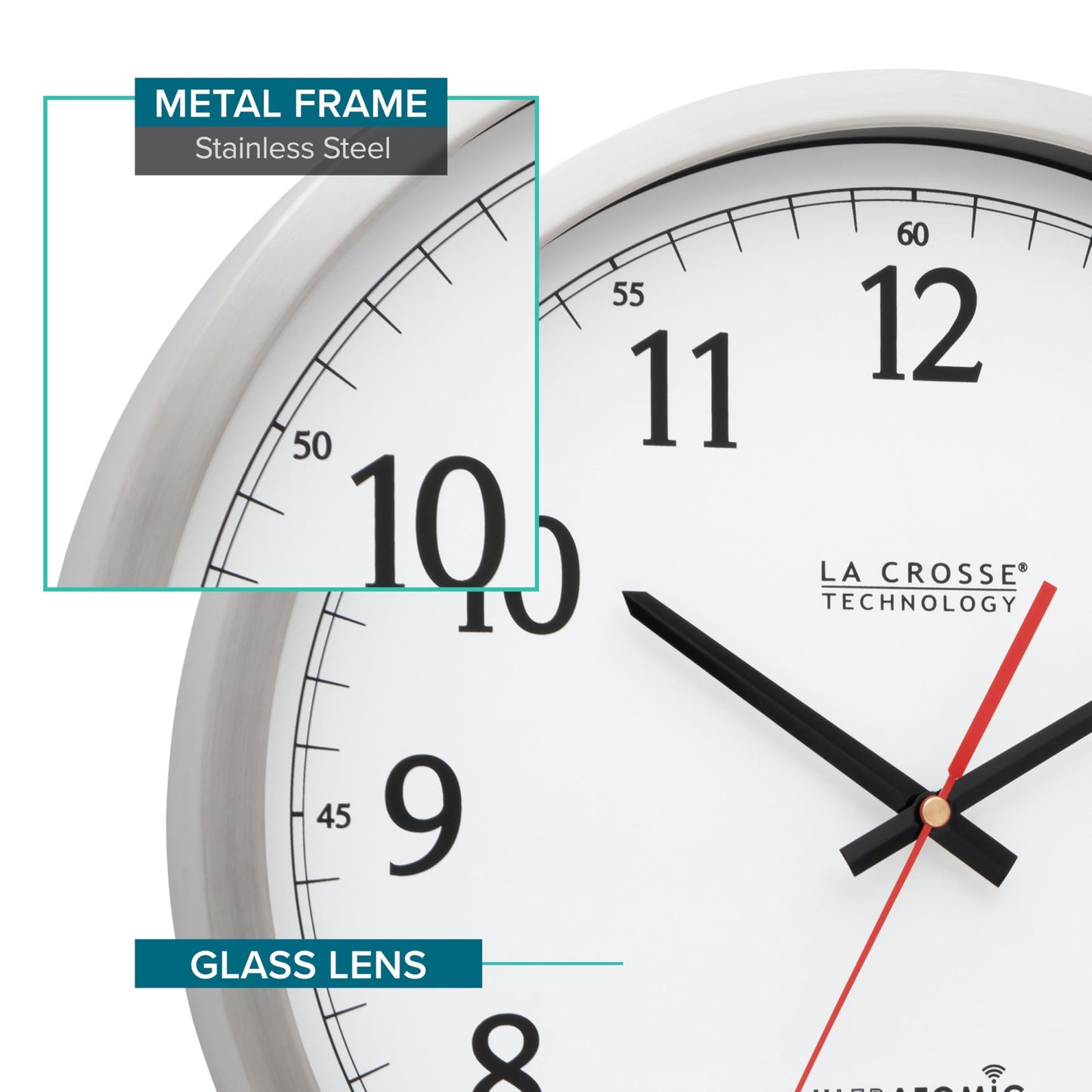 La Crosse Technology 404-1235UA-SS 14 inch UltrAtomic Analog Stainless Steel Wall Clock