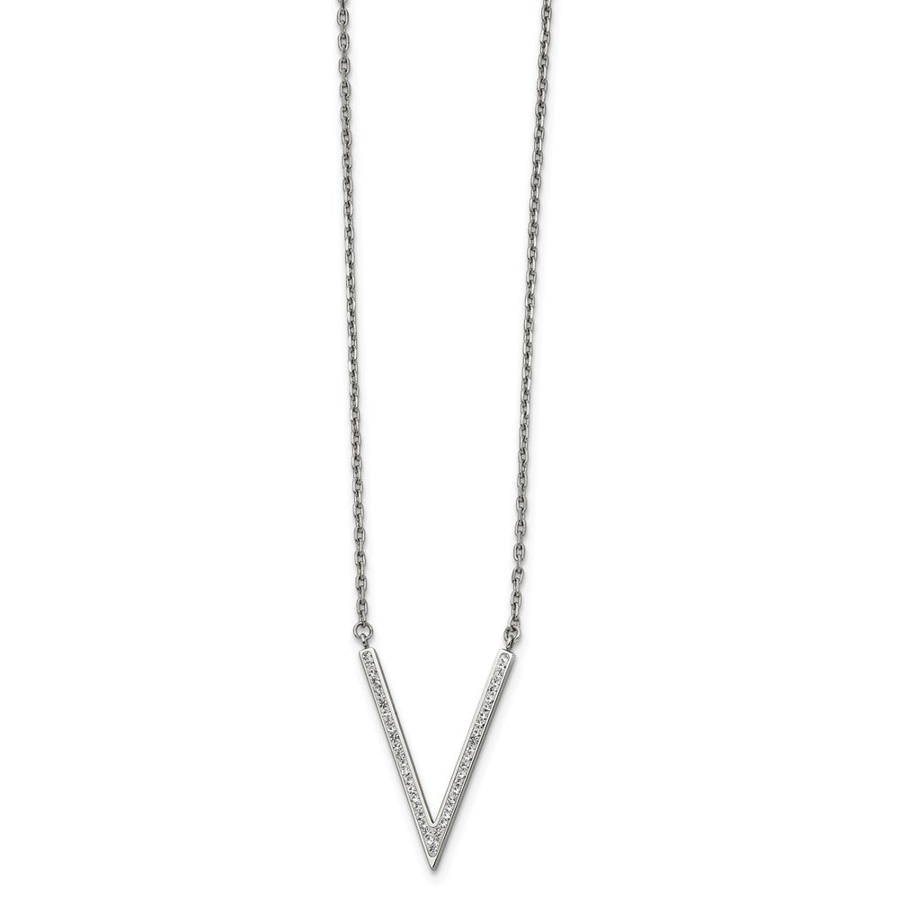 Stainless Steel Polished w/Preciosa Crystal w/1.25in ext V-shape Necklace