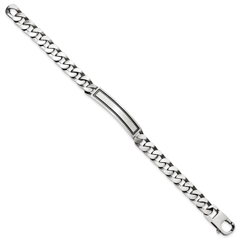 Sterling Silver Antiqued Satin  Curb Link ID Bracelet 8.5 inches