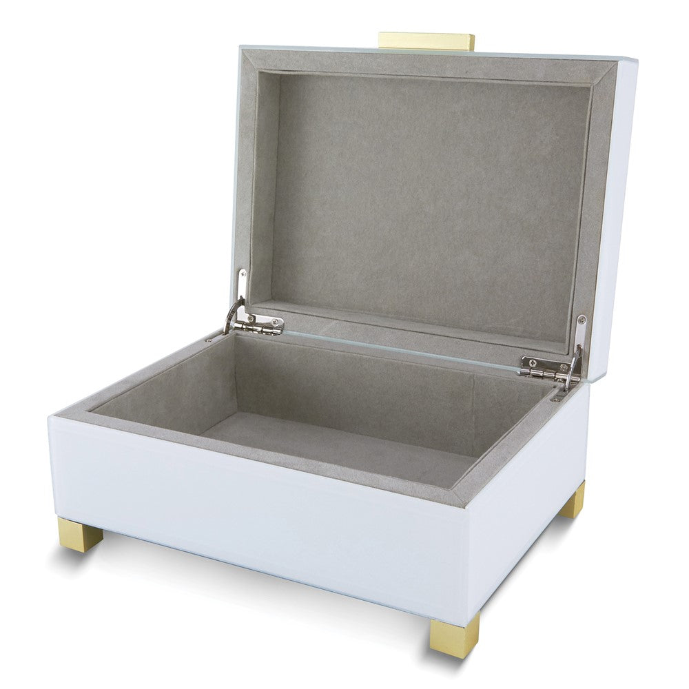 White Glass Top with Gold-tone Accents Wooden Box