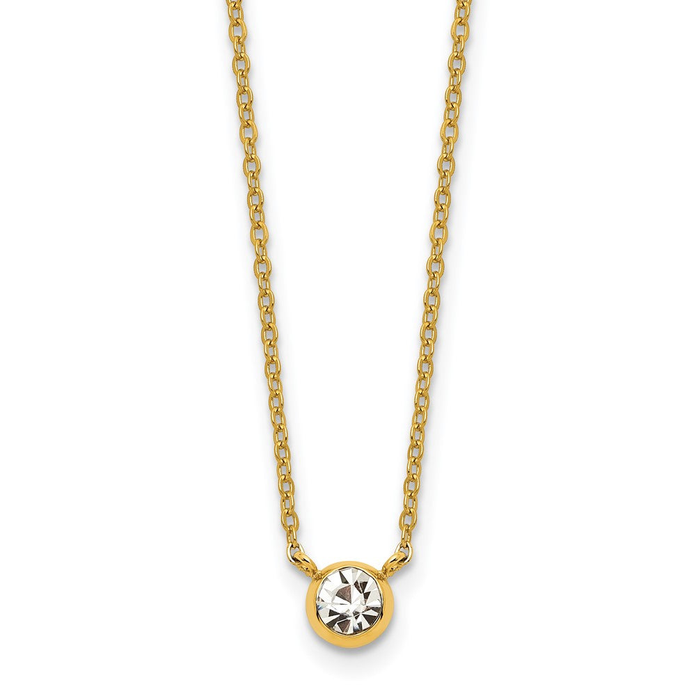 Stainless Steel Polished Yellow IP Clear Glass 16in w/2in ext. Necklace