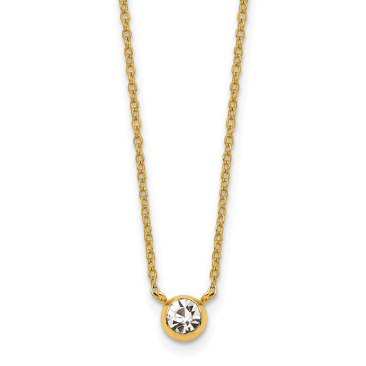 Stainless Steel Polished Yellow IP Clear Glass 16in w/2in ext. Necklace