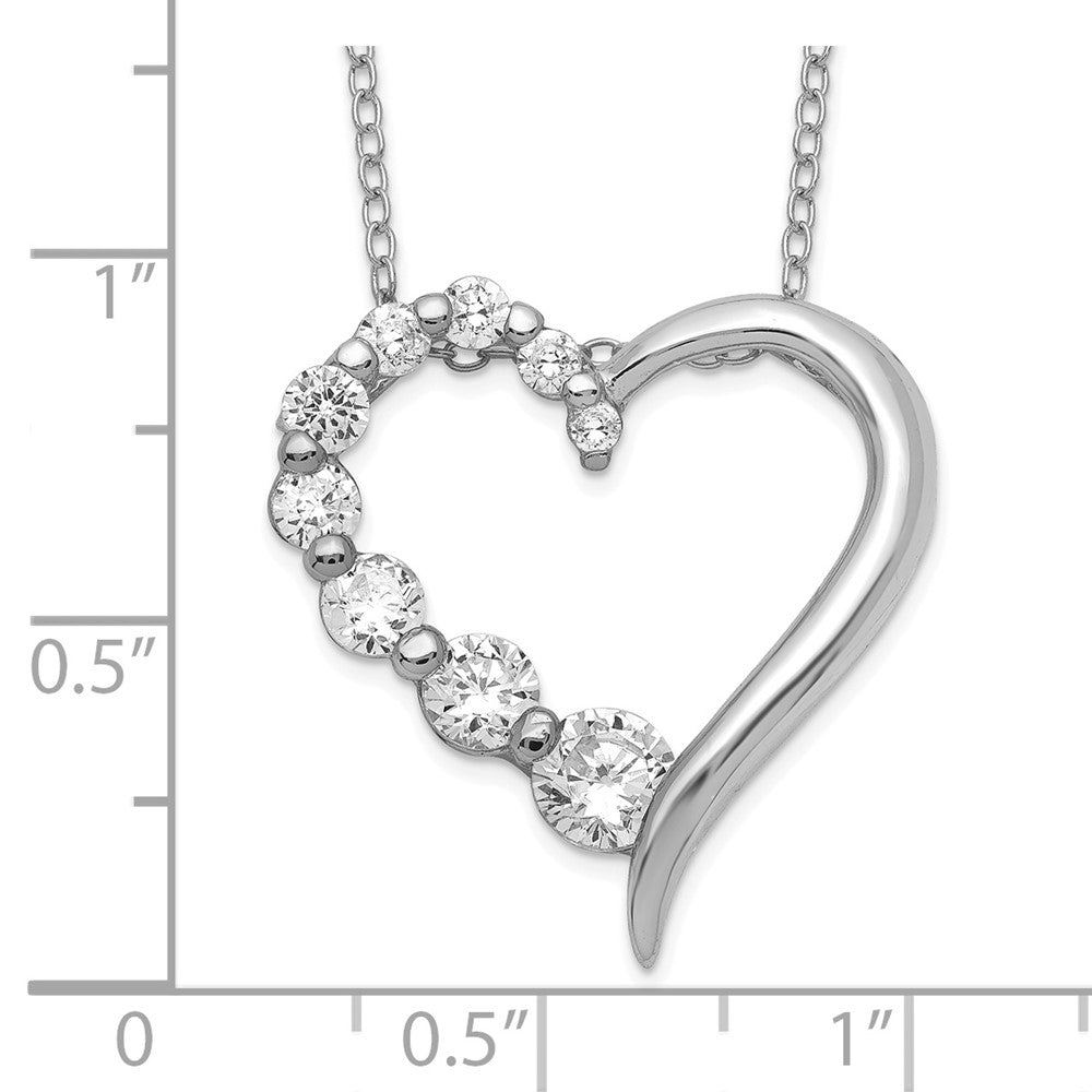 Sterling Silver Rhod-pltd Polished Open Heart CZ Journey 18in Necklace 18 Inches